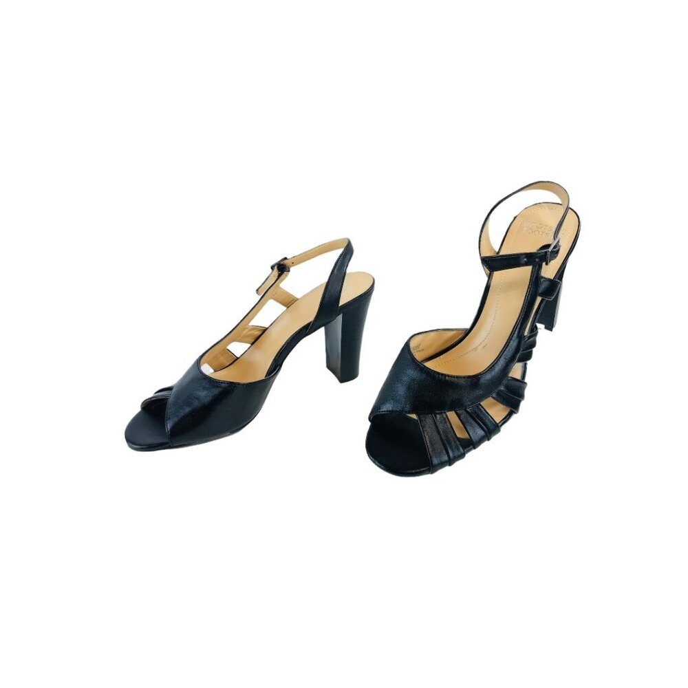 Mootsies Tootsies Strappy  Leather D,orsay Chunky Heels Black 1 EUC